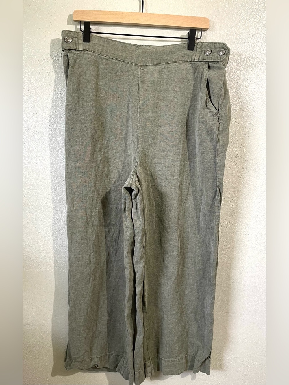 Calypso St Barth Sage Linen Blend Wide Leg Cropped Pants Relaxed Boho Resort